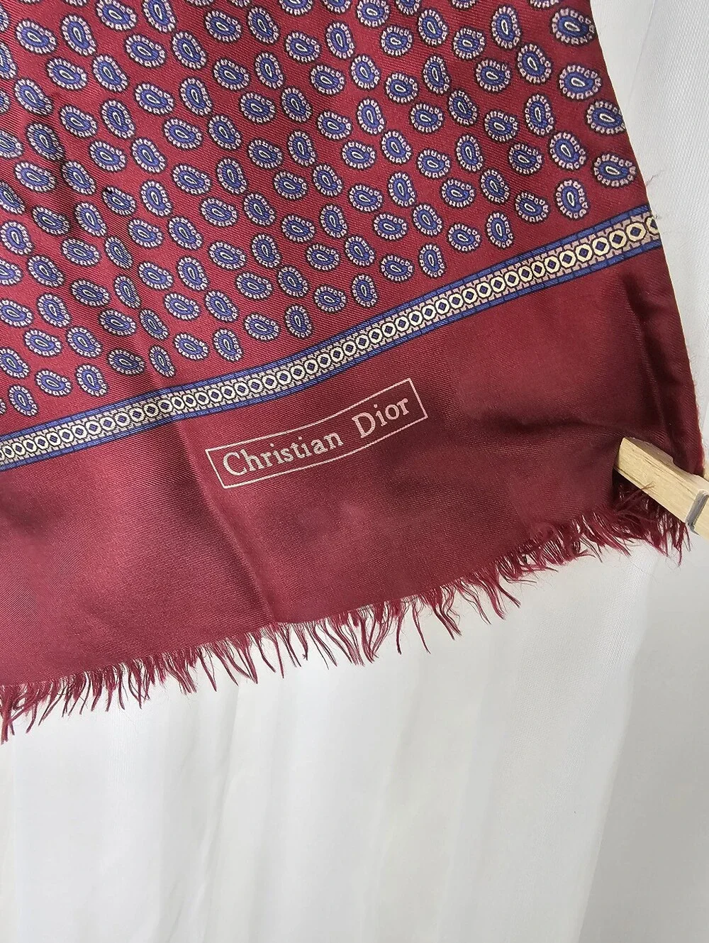 Vintage Christian Dior Silk & Wool Reversible Paisley Scarf Burgundy